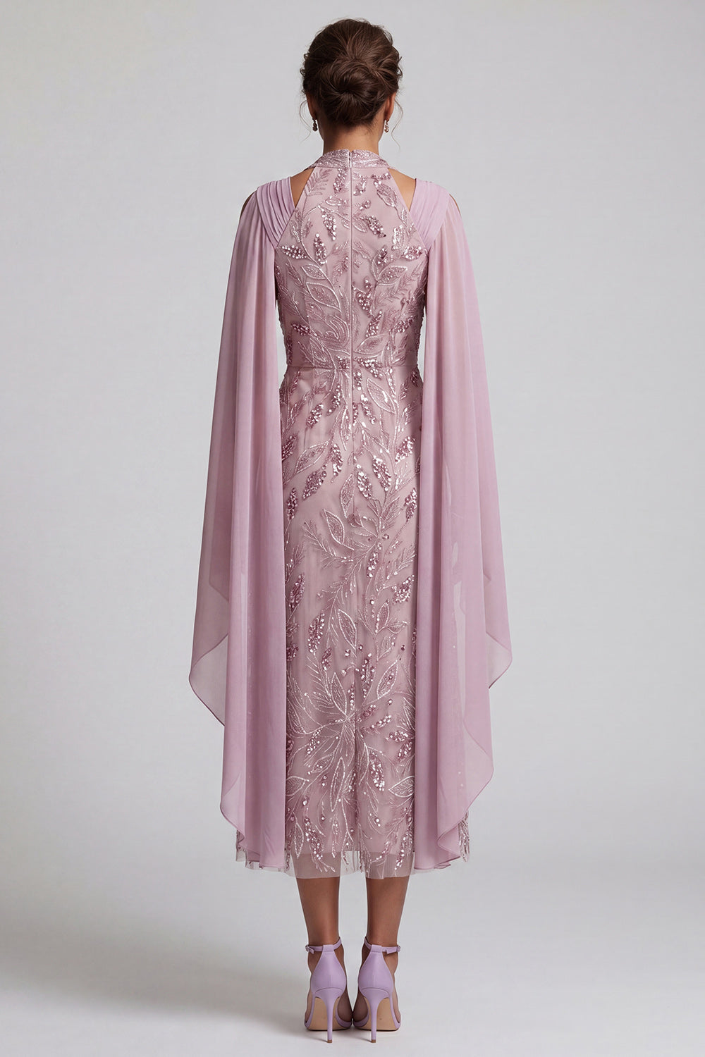 Fog A Line Floral Beaded Midi Mother of the Bride Dress with Pockets