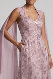 Fog A Line Floral Beaded Midi Mother of the Bride Dress with Pockets