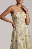 Dusty Sage A-Line Strapless Floral Beaded Midi Mother of the Bride Dress