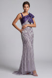 Purple Mermaid Beaded Long Mother of the Bride Dress with Bow