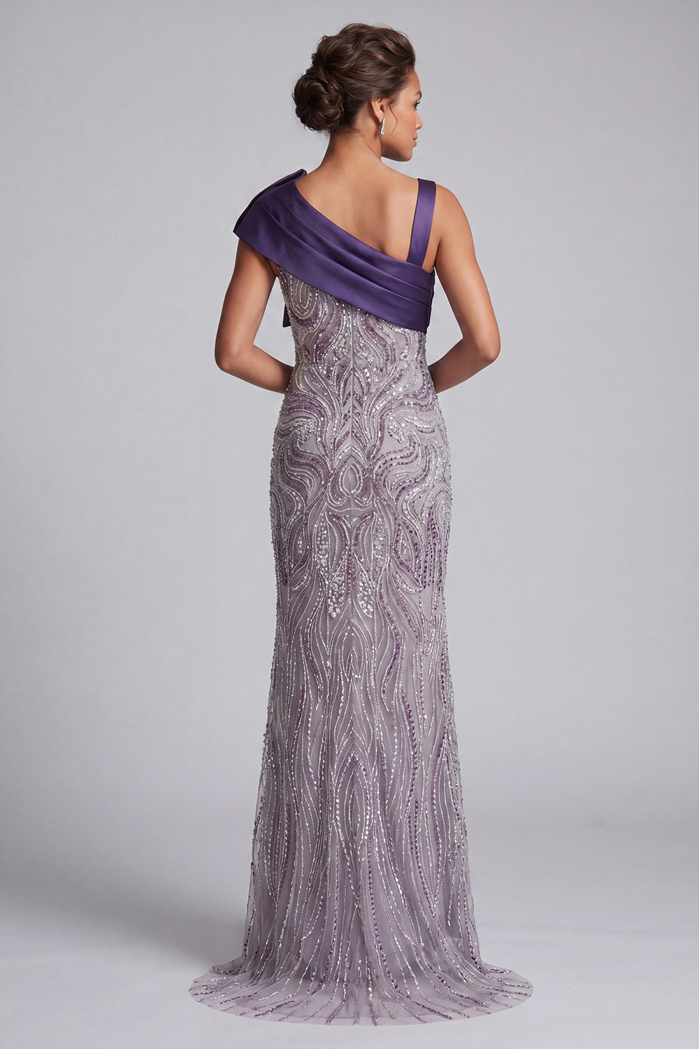 Purple Mermaid Beaded Long Mother of the Bride Dress with Bow