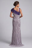 Purple Mermaid Beaded Long Mother of the Bride Dress with Bow