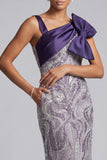 Purple Mermaid Beaded Long Mother of the Bride Dress with Bow