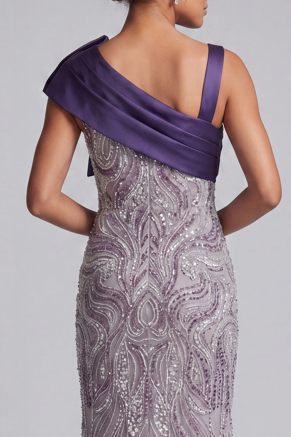 Purple Mermaid Beaded Long Mother of the Bride Dress with Bow