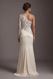 Champagne Sequin One Shoulder Mermaid Ruched Long Sleeves Mother of the Bride Dress