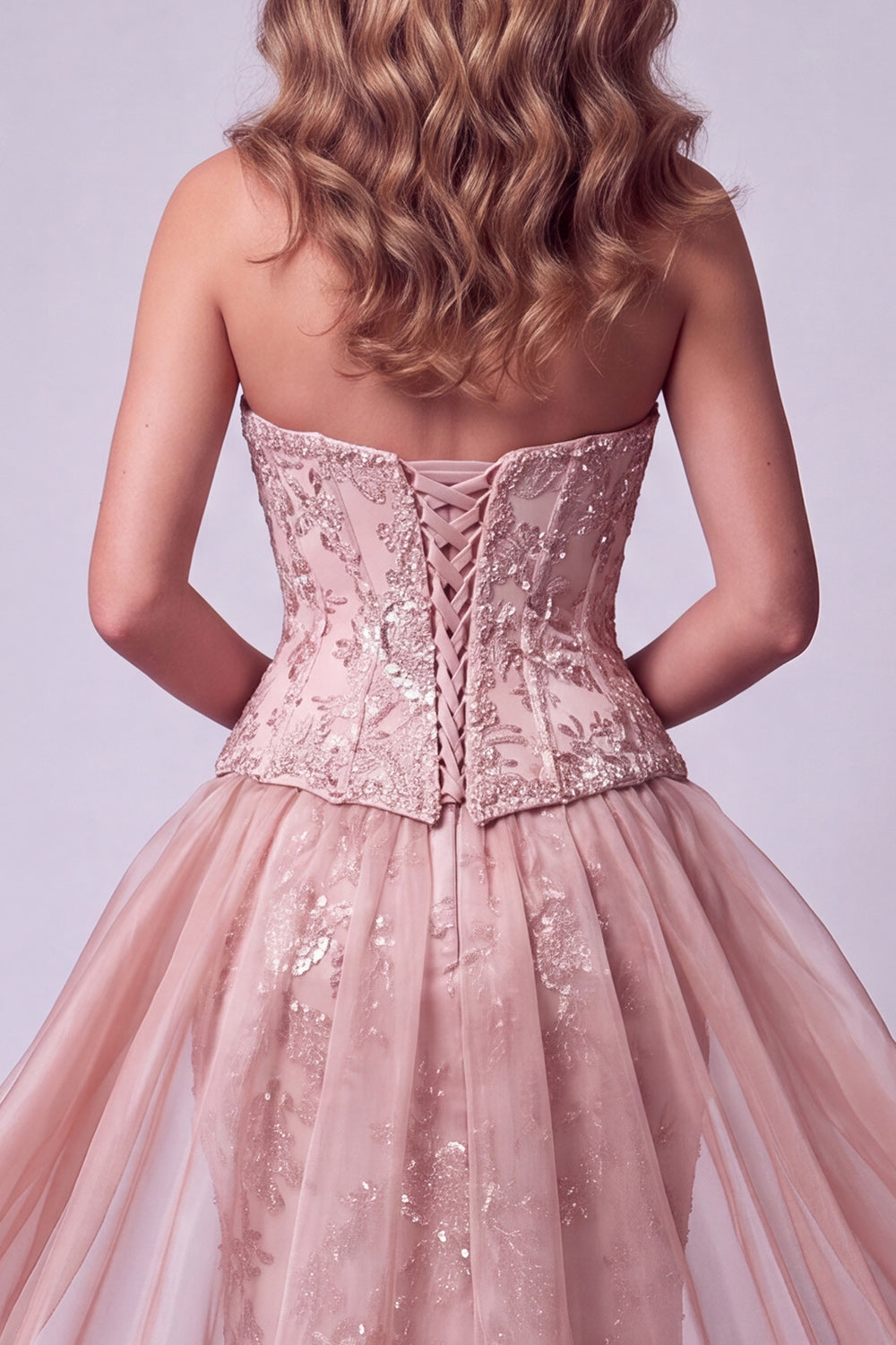 Blush Floral Corset Sparkly Beaded Mermaid Long Pageant Dress with Cape