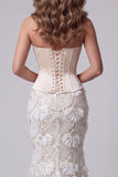 Ivory Floral Sequin Corset Strapless Mermaid Sparkly Long Pageant Dress