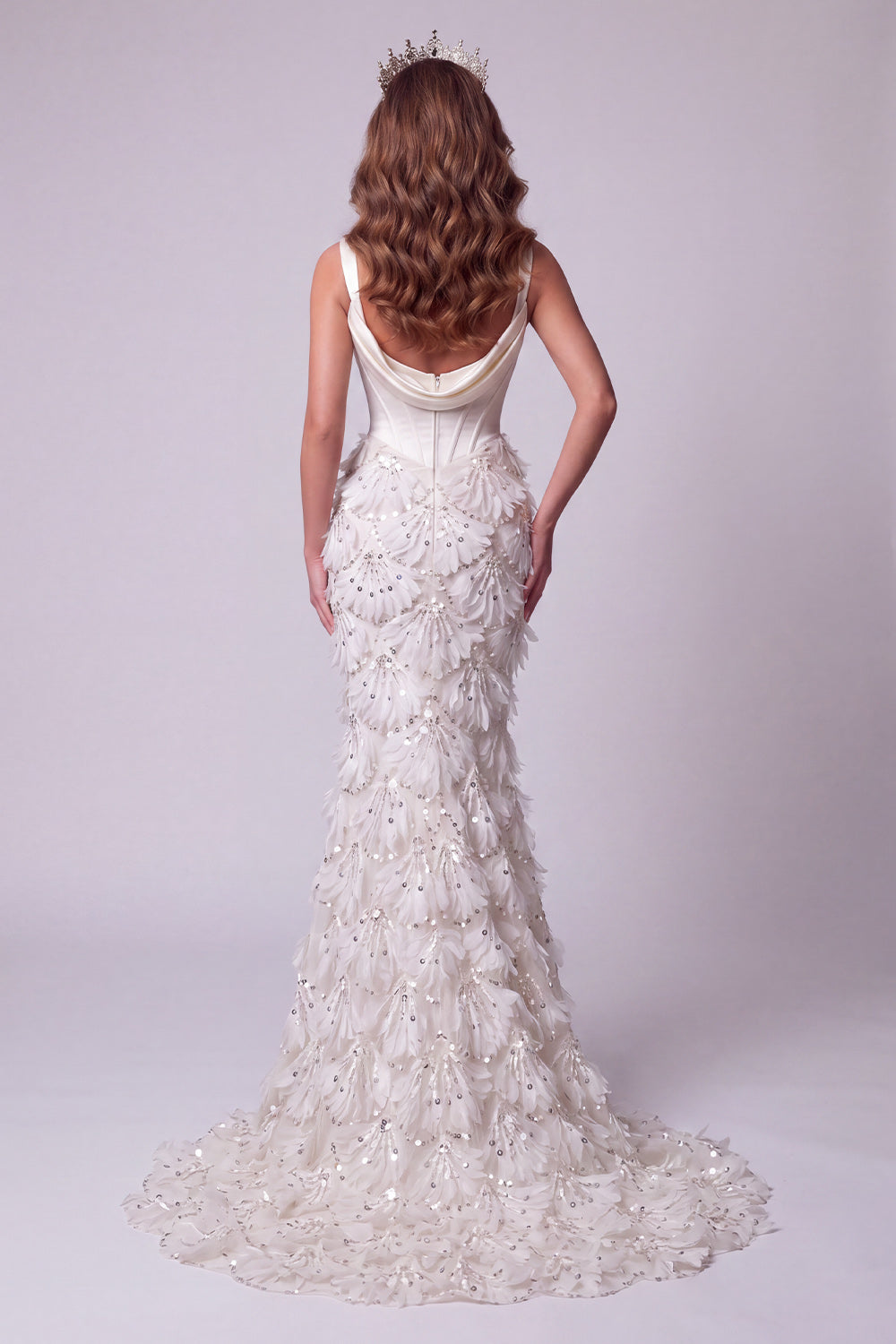 Ivory Corset Floral Mermaid Sequin Sparkly Long Pageant Dress