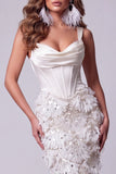 Ivory Corset Floral Mermaid Sequin Sparkly Long Pageant Dress