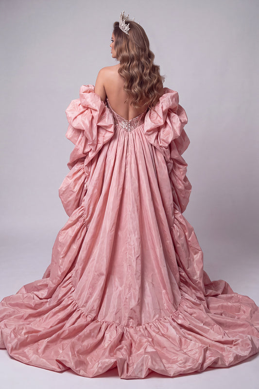 Pink Corset Mermaid Sparkly Sequin Long Pageant Dress with Cape
