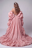 Pink Corset Mermaid Sparkly Sequin Long Pageant Dress with Cape