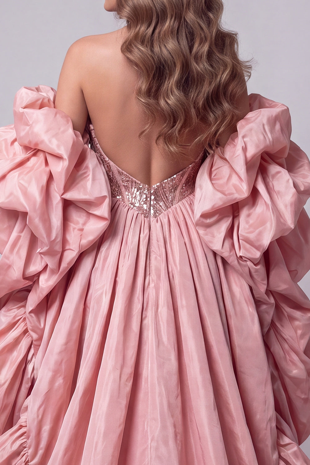 Pink Corset Mermaid Sparkly Sequin Long Pageant Dress with Cape