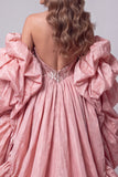 Pink Corset Mermaid Sparkly Sequin Long Pageant Dress with Cape