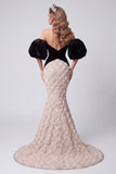 Black Floral Sequin Cut Out Sparkly Long Mermaid Pageant Dress with Sleeves
