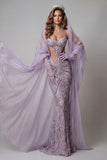 Lilac Sparkly Sequin Cut Out Long Mermaid Pageant Dress with Veil