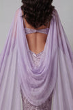 Lilac Sparkly Sequin Cut Out Long Mermaid Pageant Dress with Veil