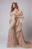 Champagne Sparkly Sequin Long Mermaid Pageant Dress with Cape