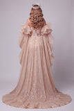 Champagne Sparkly Sequin Long Mermaid Pageant Dress with Cape
