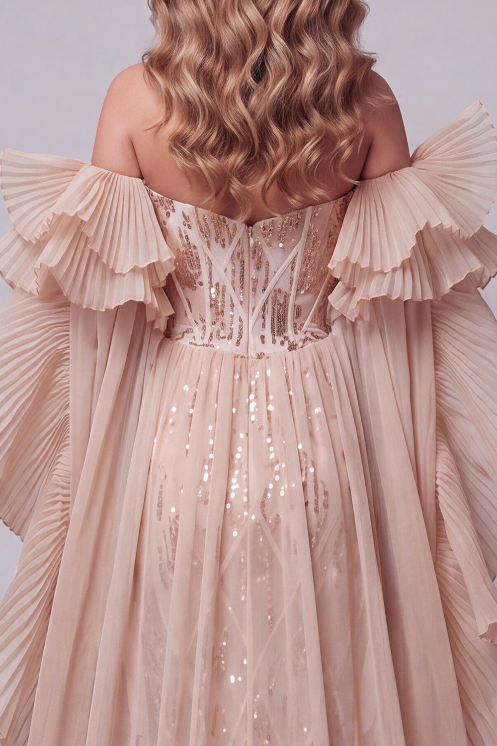 Champagne Sparkly Sequin Long Mermaid Pageant Dress with Cape
