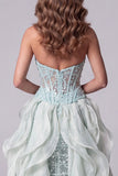 Mint Green Corset Sparkly Sequin Long Mermaid Pageant Dress with Cape