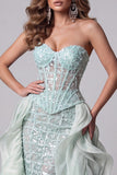 Mint Green Corset Sparkly Sequin Long Mermaid Pageant Dress with Cape