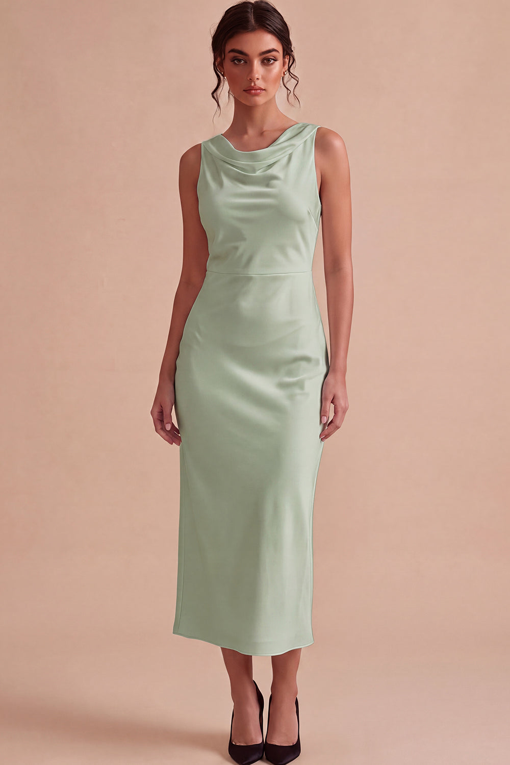 Simple White Satin Sheath Cowl Neck Maxi Engagement Dress
