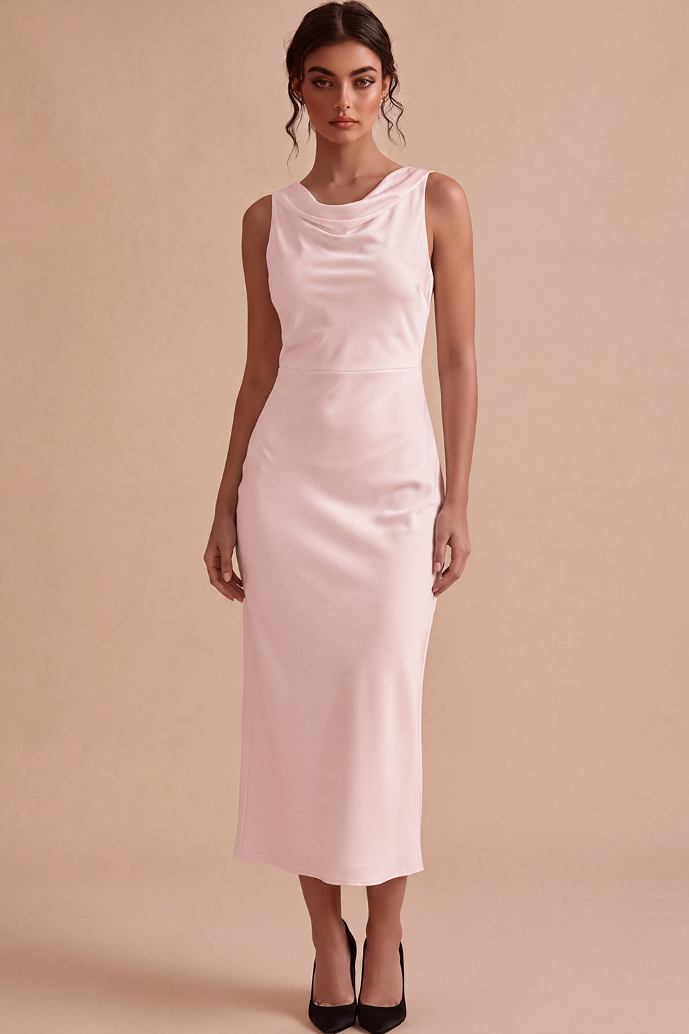 Simple White Satin Sheath Cowl Neck Maxi Engagement Dress