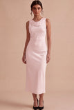 Simple White Satin Sheath Cowl Neck Maxi Engagement Dress