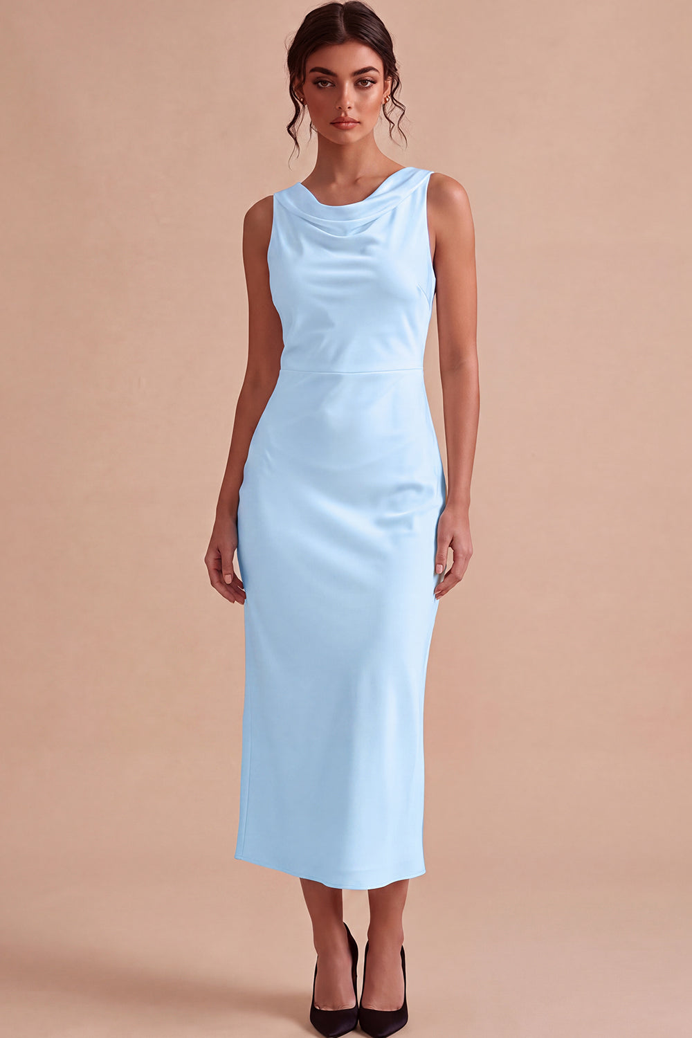 Simple White Satin Sheath Cowl Neck Maxi Engagement Dress