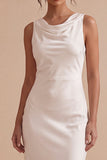 Simple White Satin Sheath Cowl Neck Maxi Engagement Dress