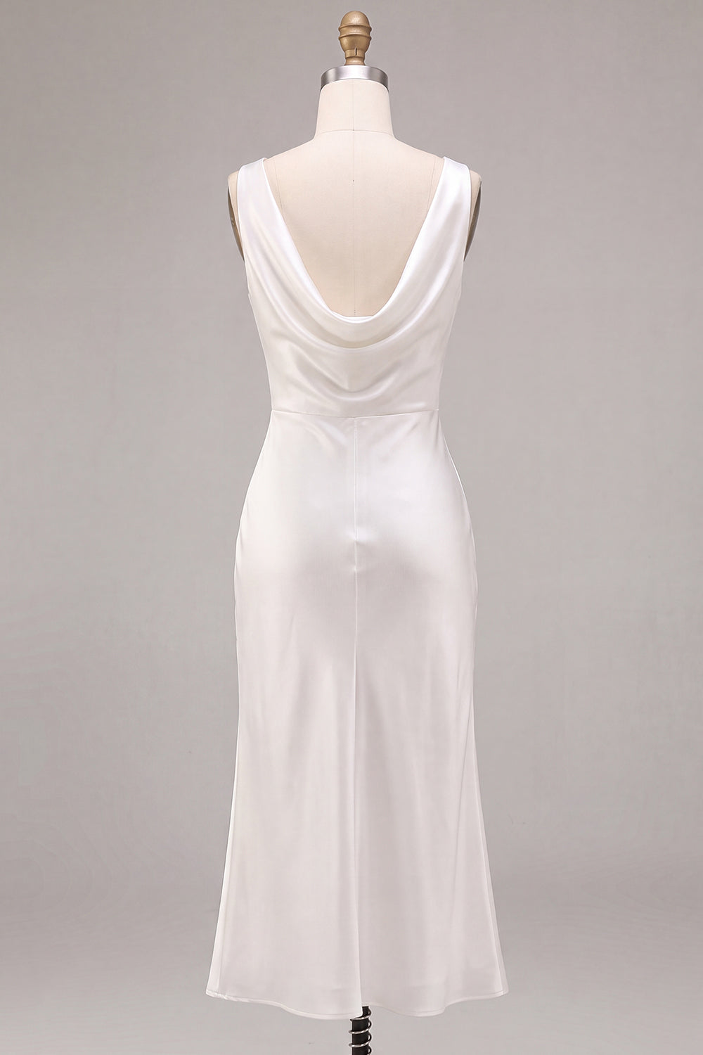 Simple White Satin Sheath Cowl Neck Maxi Engagement Dress