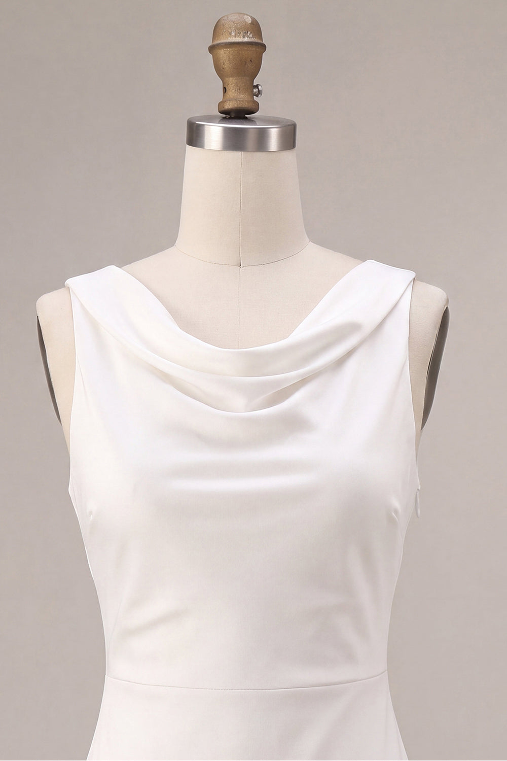 Simple White Satin Sheath Cowl Neck Maxi Engagement Dress