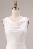 Simple White Satin Sheath Cowl Neck Maxi Engagement Dress