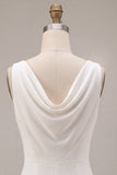 Simple White Satin Sheath Cowl Neck Maxi Engagement Dress