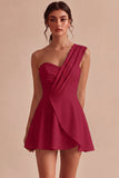 White One Shoulder Ruched A Line Mini Graduation Dress