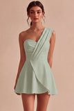White One Shoulder Ruched A Line Mini Graduation Dress