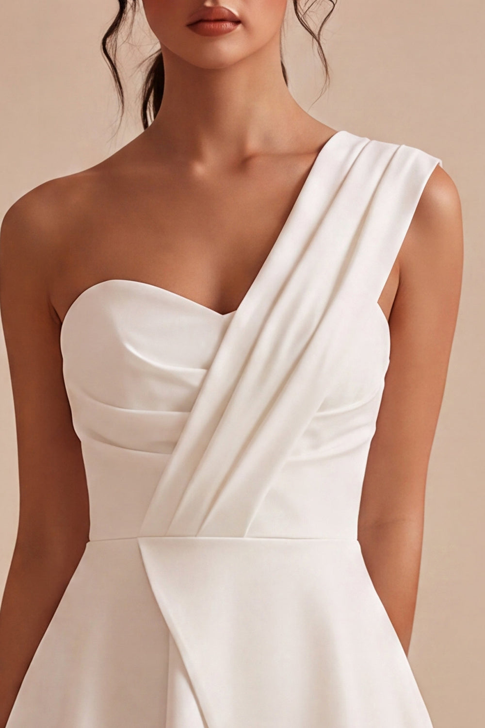 White One Shoulder Ruched A Line Mini Graduation Dress