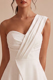 White One Shoulder Ruched A Line Mini Graduation Dress