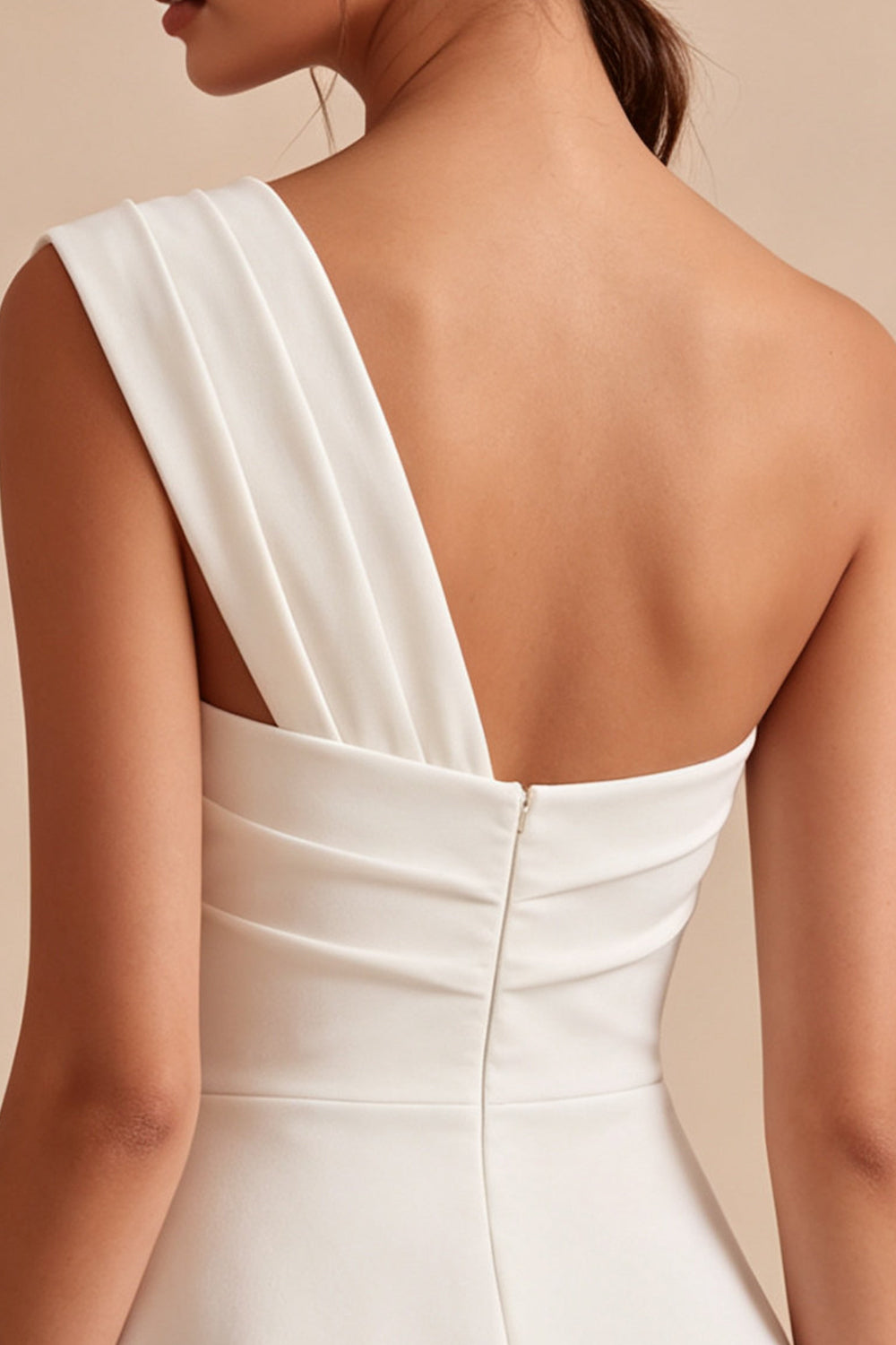 White One Shoulder Ruched A Line Mini Graduation Dress