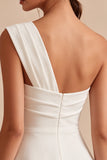 White One Shoulder Ruched A Line Mini Graduation Dress