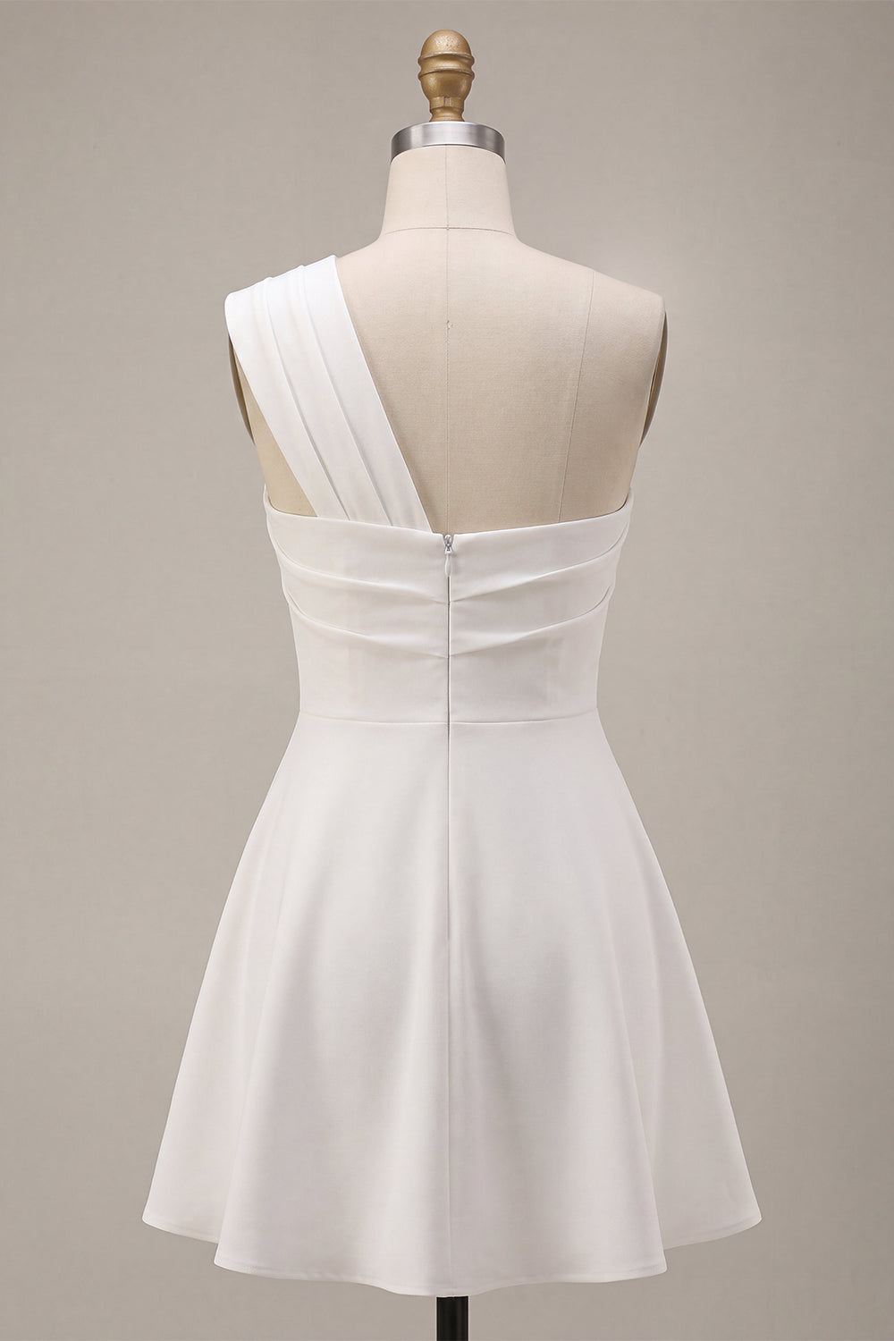 White One Shoulder Ruched A Line Mini Graduation Dress