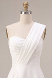 White One Shoulder Ruched A Line Mini Graduation Dress