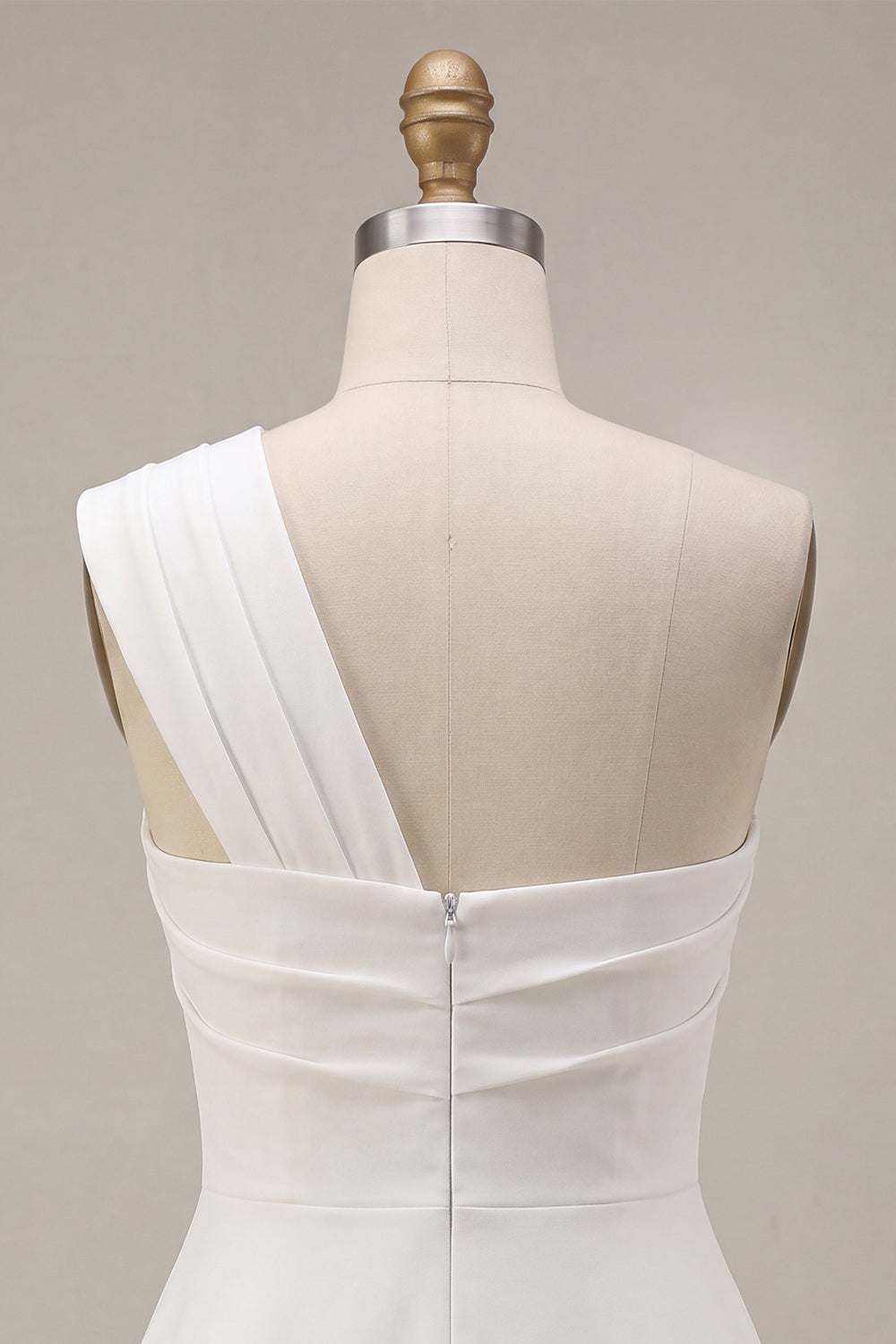 White One Shoulder Ruched A Line Mini Graduation Dress