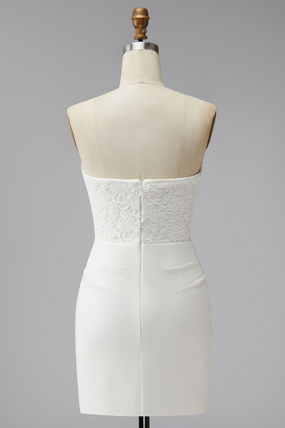 White Lace Strapless Ruched Tight Short Corset Graduation Dress