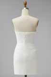 White Lace Strapless Ruched Tight Short Corset Graduation Dress