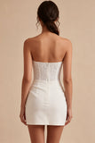 White Lace Strapless Ruched Tight Short Corset Graduation Dress
