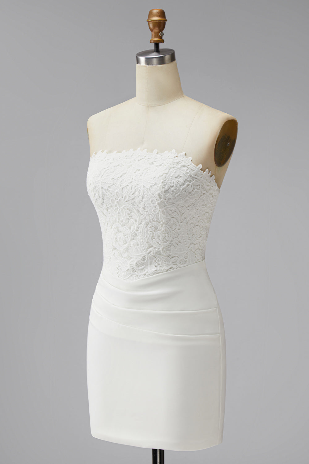 White Lace Strapless Ruched Tight Short Corset Graduation Dress