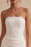 White Lace Strapless Ruched Tight Short Corset Graduation Dress