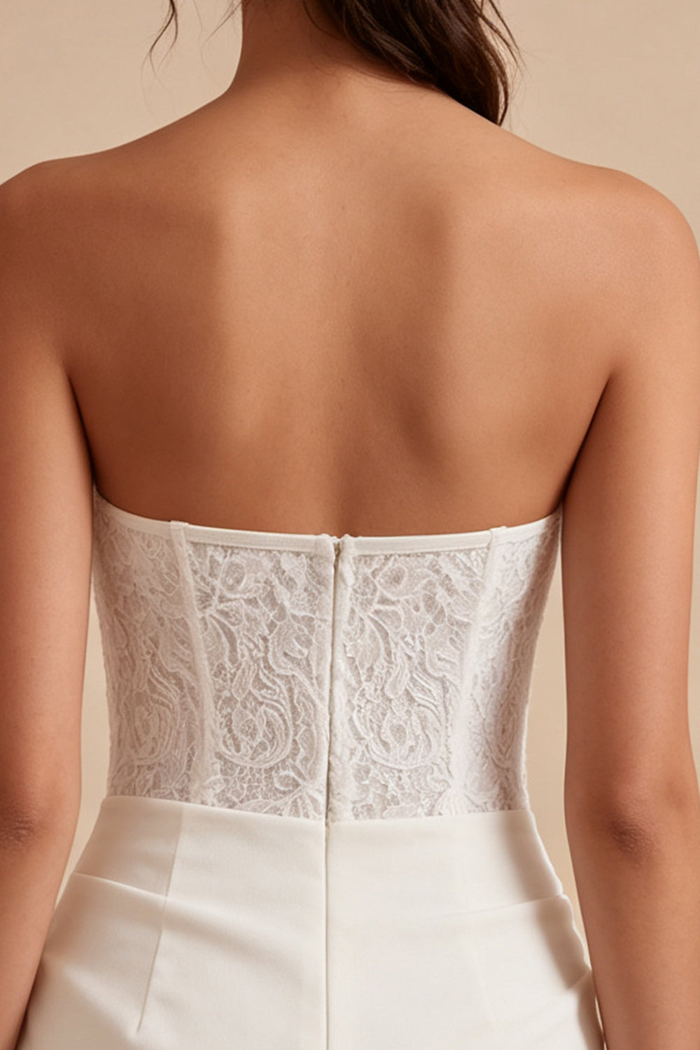 White Lace Strapless Ruched Tight Short Corset Graduation Dress