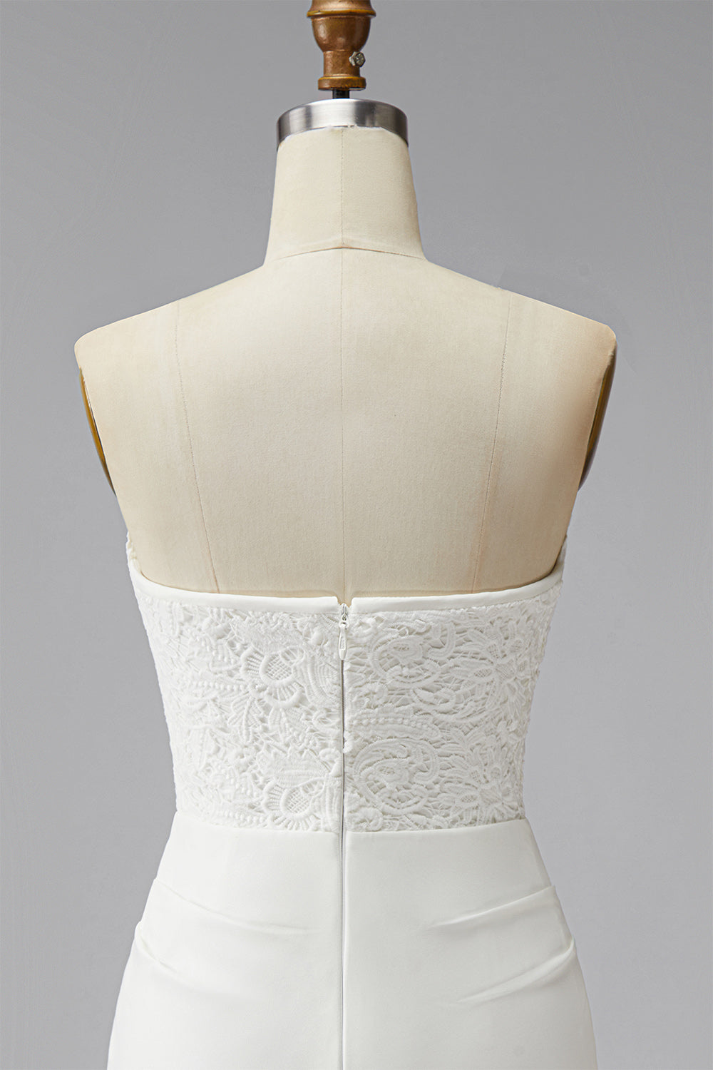 White Lace Strapless Ruched Tight Short Corset Graduation Dress